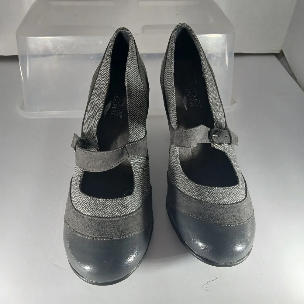 Aerosoles Roller‎ Rink Mary Jane Heels 8.5 Grey Herringbone Dark Academia Pump